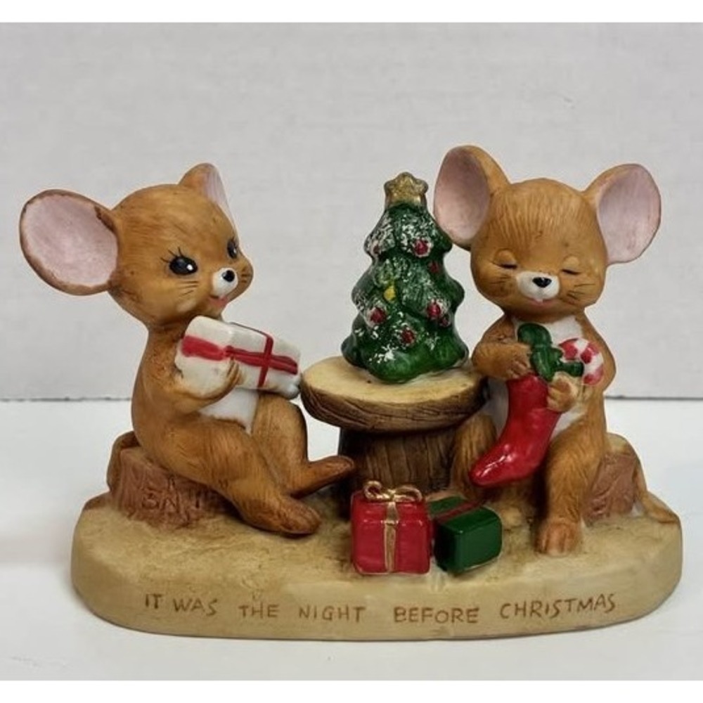 Vintage Enesco Mice Christmas Figurine Night Before Christmas Taiwan Whimsical - Picture 5 of 11